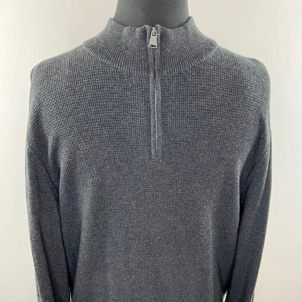 HUGO BOSS Dark Gray Slim Fit Extra Fine Merino Wool Pullover Knit Sweater Size M